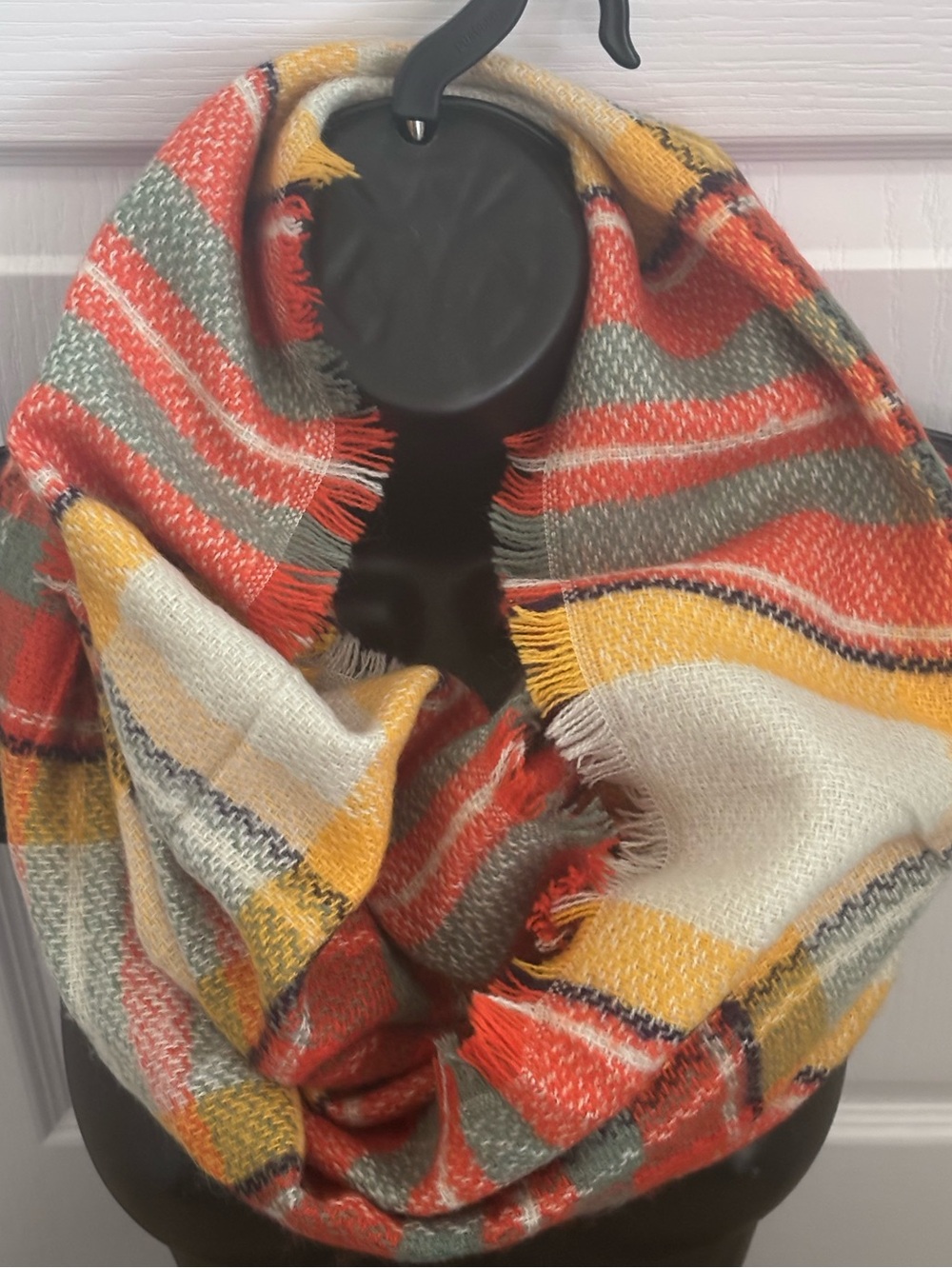 Plaid Infinity Scarf in Red, Yellow, Green - Lightweight Cozy Wrap